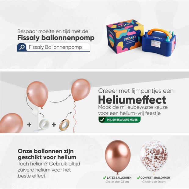 Fissaly® 40 stuks Rose Goud, Wit & Chrome Helium Ballonnen met Lint – Verjaardag Decoratie – Papieren Confetti – Latex