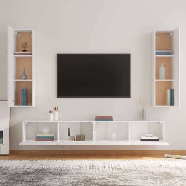 The Living Store Tv-meubelset Classic - 2x 100x30x30 cm - 2x 30.5x30x110 cm - wit