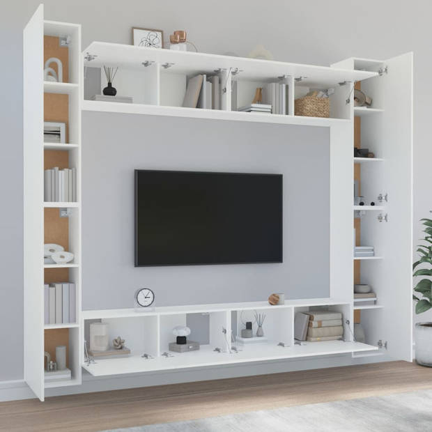 The Living Store TV-meubelset - klassiek ontwerp - stevig bewerkt hout - wandgemonteerd - wit - 4x 100x30x30 cm - 4x