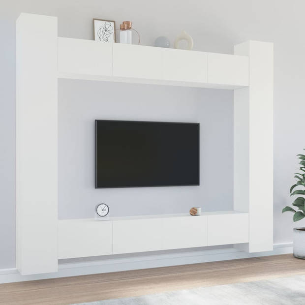 The Living Store TV-meubelset - klassiek ontwerp - stevig bewerkt hout - wandgemonteerd - wit - 4x 100x30x30 cm - 4x