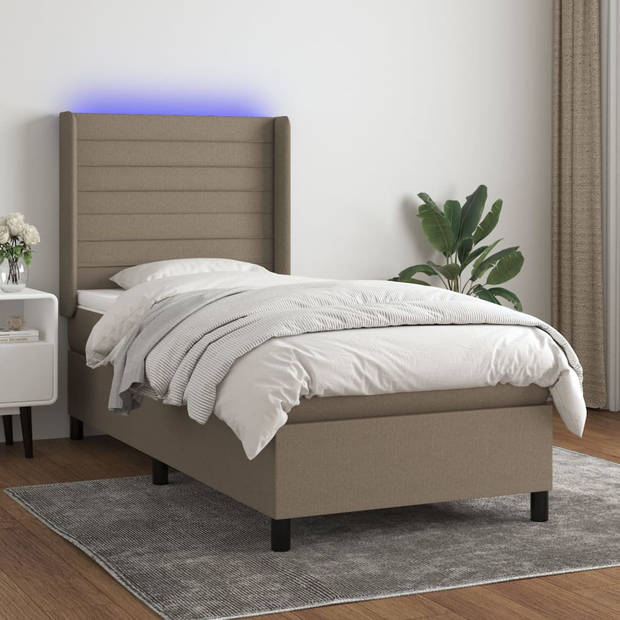 vidaXL Boxspring met matras en LED stof taupe 90x190 cm