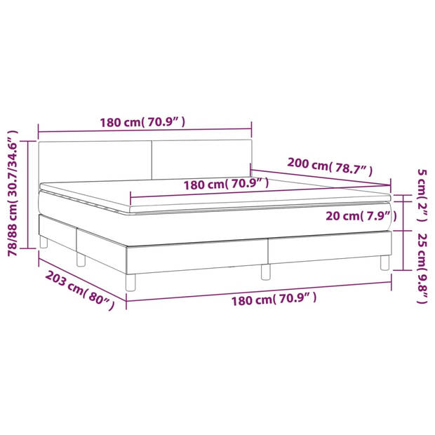 vidaXL Boxspring met matras en LED fluweel donkergrijs 180x200 cm