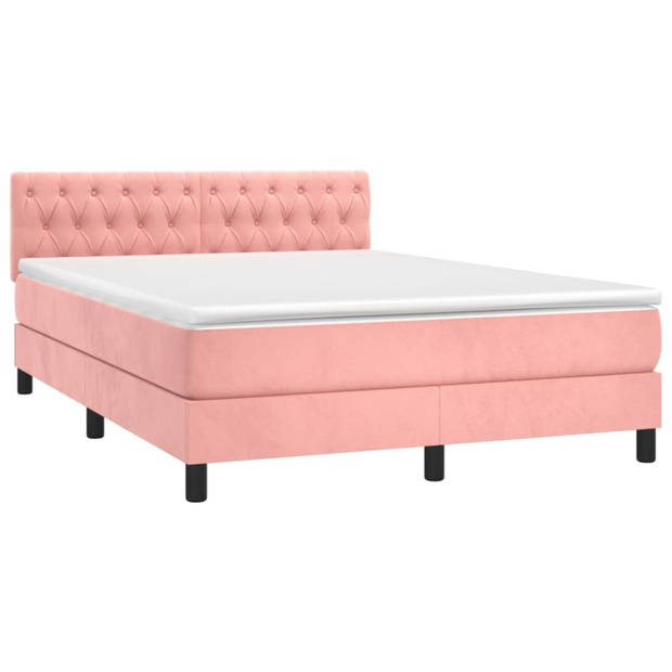 vidaXL Boxspring met matras en LED fluweel roze 140x190 cm