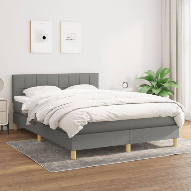 vidaXL Boxspring met matras stof donkergrijs 140x190 cm