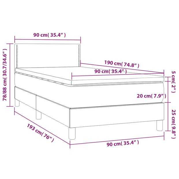 vidaXL Boxspring met matras stof zwart 90x190 cm