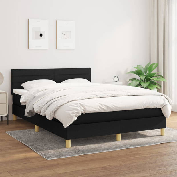 vidaXL Boxspring met matras stof zwart 140x190 cm