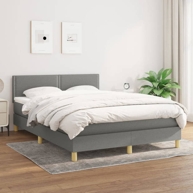 vidaXL Boxspring met matras stof donkergrijs 140x190 cm