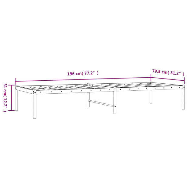 vidaXL Bedframe metaal zwart 75 x 190 cm