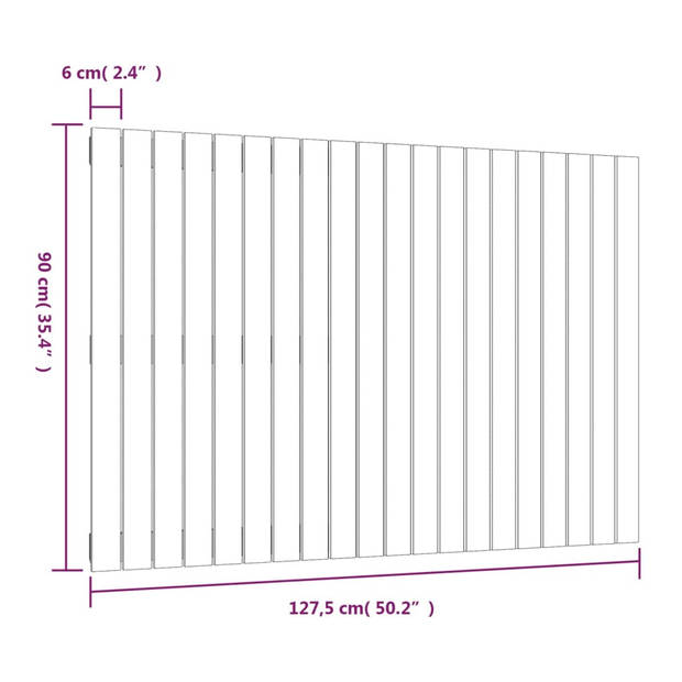 vidaXL Wandhoofdbord 127,5x3x90 cm massief grenenhout grijs