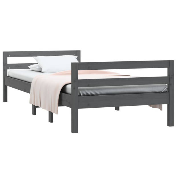 vidaXL Bedframe 90x190 cm massief grenenhout grijs