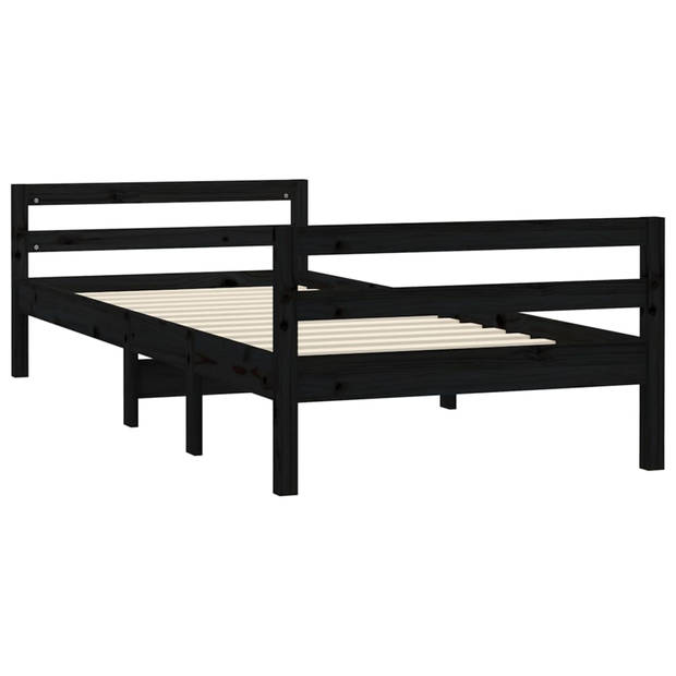 vidaXL Bedframe 75x190 cm massief grenenhout zwart