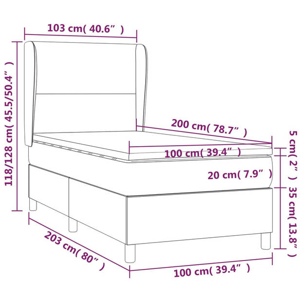 vidaXL Boxspring met matras en LED stof taupe 100x200 cm