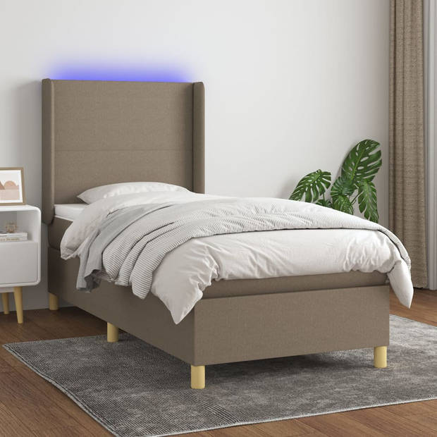 vidaXL Boxspring met matras en LED stof taupe 100x200 cm