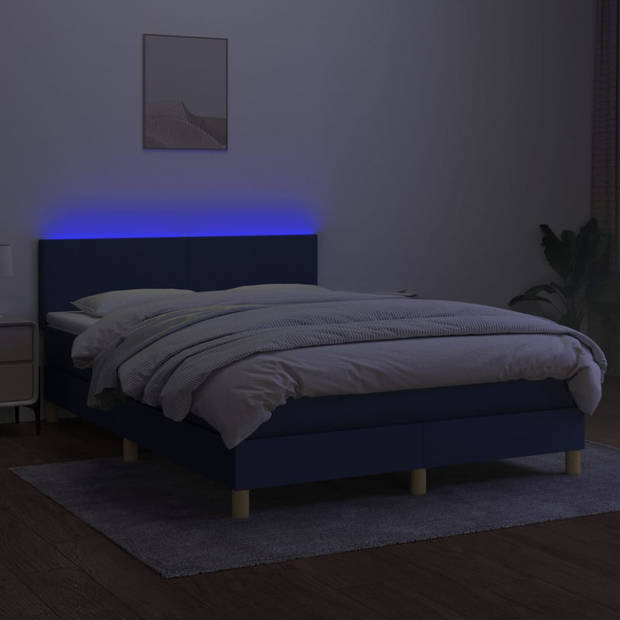 vidaXL Boxspring met matras en LED stof blauw 140x190 cm