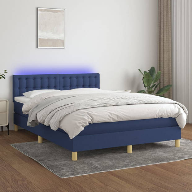 vidaXL Boxspring met matras en LED stof blauw 140x190 cm