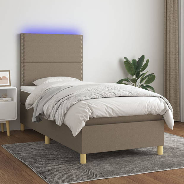 vidaXL Boxspring met matras en LED stof taupe 100x200 cm