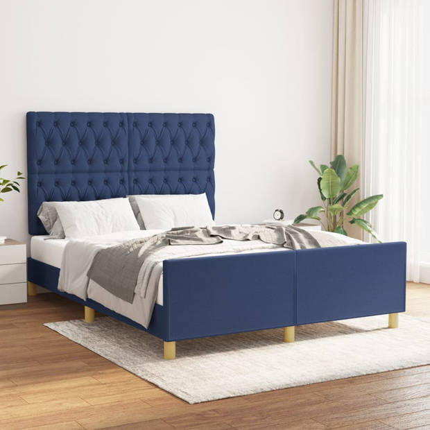 vidaXL Bedframe met hoofdeinde stof blauw 140x190 cm