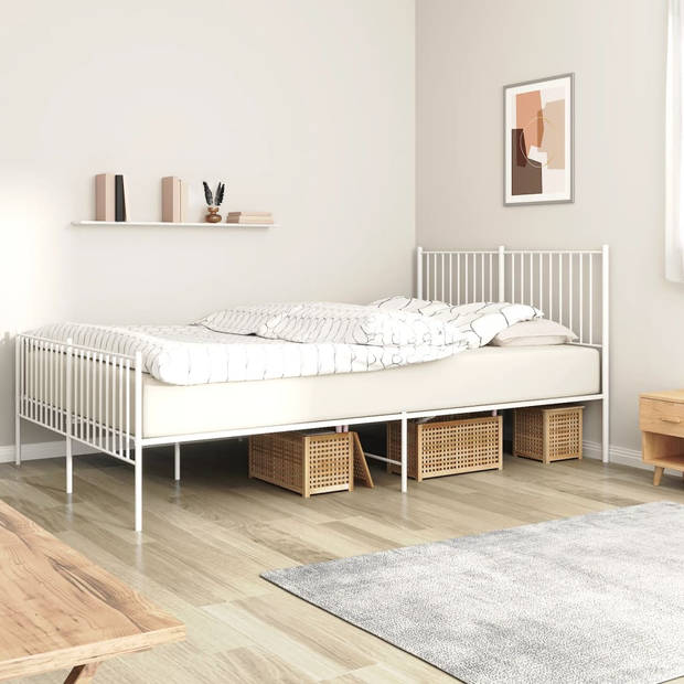 vidaXL Bedframe met hoofd- en voeteneinde metaal wit 160x200 cm