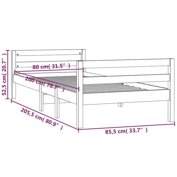 vidaXL Bedframe zonder matras massief grenenhout wit 80x200 cm