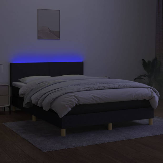 vidaXL Boxspring met matras en LED stof zwart 140x190 cm