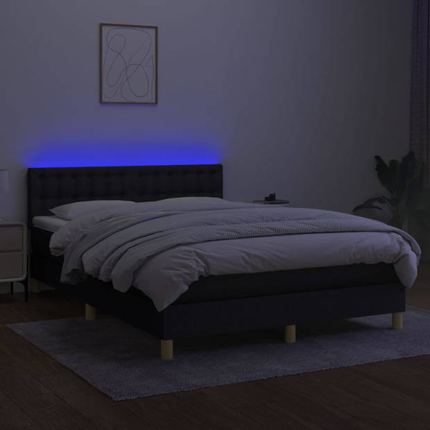 vidaXL Boxspring met matras en LED stof zwart 140x190 cm