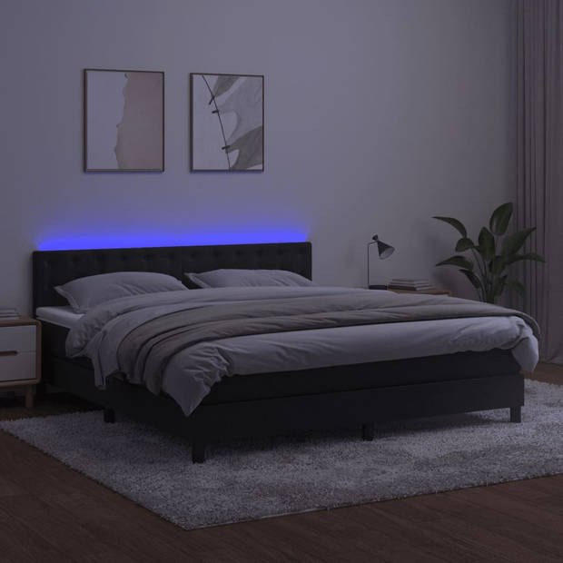 vidaXL Boxspring met matras en LED fluweel zwart 160x200 cm