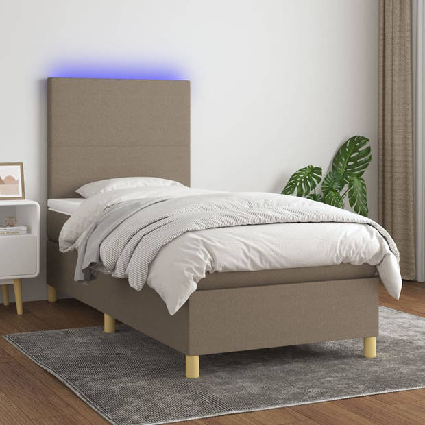 vidaXL Boxspring met matras en LED stof taupe 90x190 cm