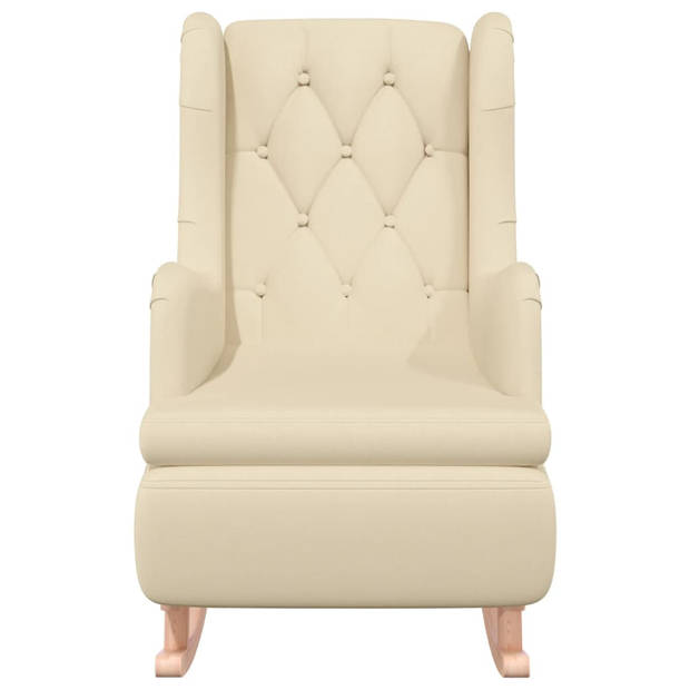 vidaXL Fauteuil met massief rubberwood schommelpoten stof crèmekleurig