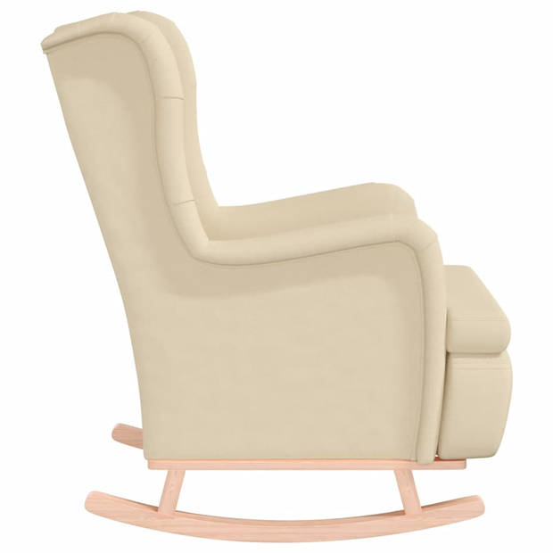 vidaXL Fauteuil met massief rubberwood schommelpoten stof crèmekleurig