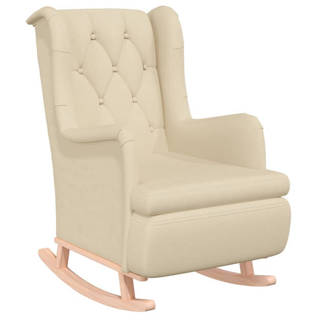 vidaXL Fauteuil met massief rubberwood schommelpoten stof crèmekleurig