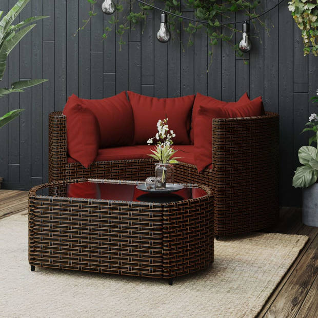 vidaXL 4-delige Loungeset met kussens poly rattan bruin