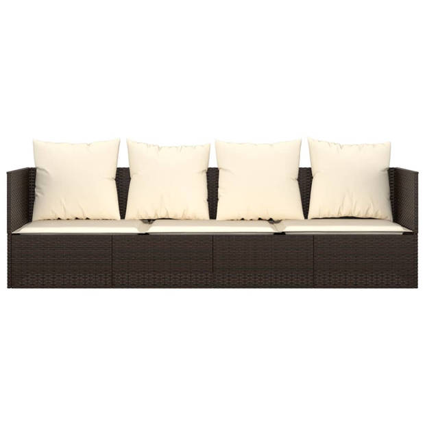 vidaXL Loungebed met kussens poly rattan bruin