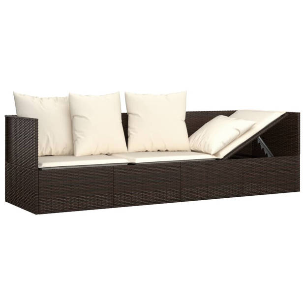 The Living Store Loungebed Polyrattan Bruin - 203x58x56cm - Verstelbaar - Inclusief kussens