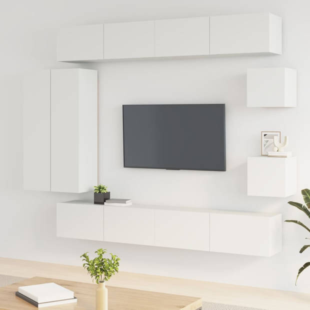 The Living Store Televisiemeubel Set - Klassiek design - Wandgemonteerd - Hoge kwaliteit - Wit