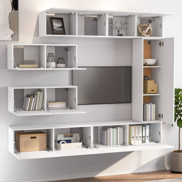 The Living Store Televisiemeubelset - Klassiek Design - Wandgemonteerde functie - Wit - Hoge Kwaliteit - Voldoende