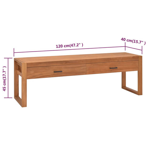 The Living Store TV-meubel Massief Teakhout - 120 x 40 x 45 cm - Met Opbergruimte