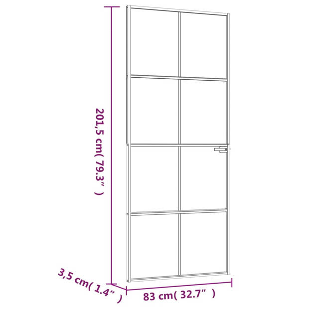 vidaXL Binnendeur 83x201,5 cm gehard glas en aluminium smal wit