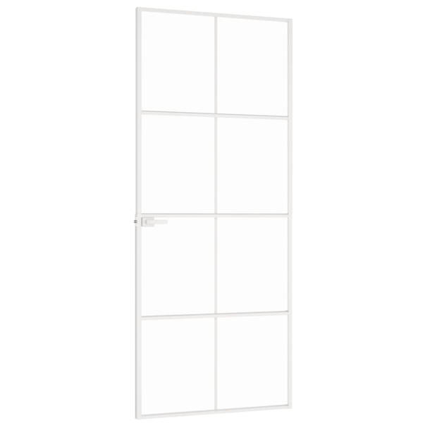 vidaXL Binnendeur 83x201,5 cm gehard glas en aluminium smal wit