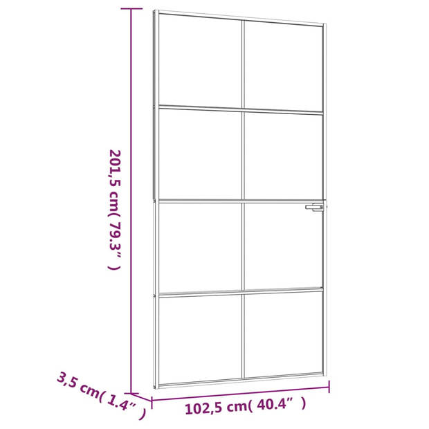 vidaXL Binnendeur 102x201,5 cm gehard glas en aluminium smal wit