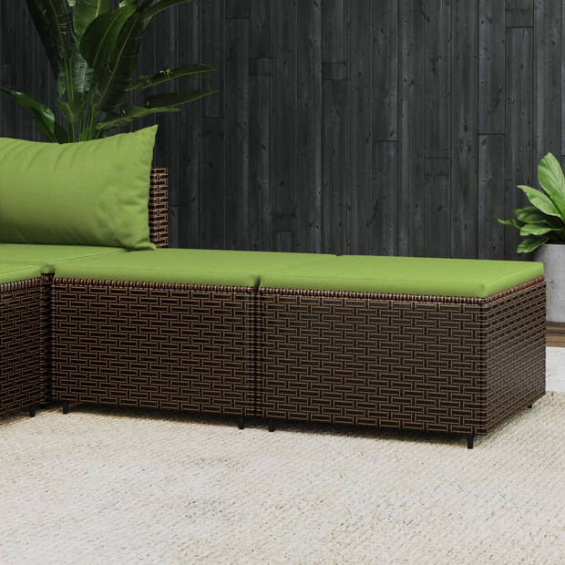 The Living Store Voetenbanken - Bruin - 55 x 55 x 31 cm - Weerbestendig PE-rattan - Comfortabel zitkussen - Inclusief