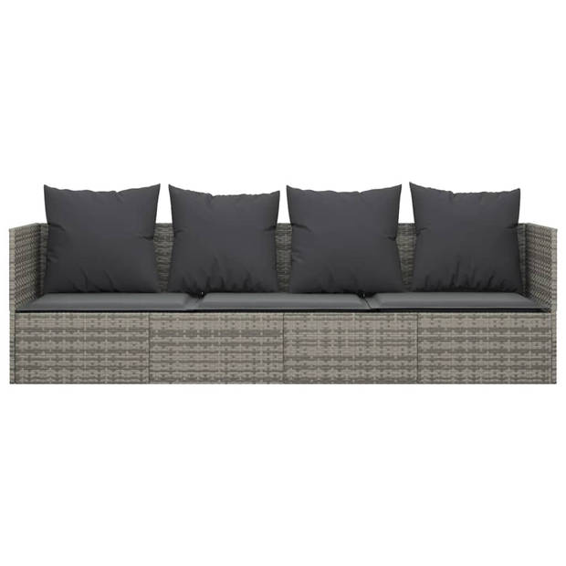 vidaXL Loungebed met kussens poly rattan grijs