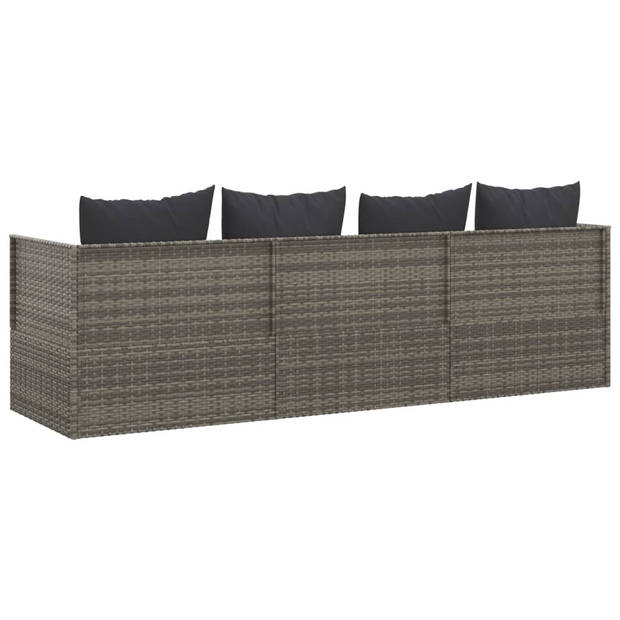 vidaXL Loungebed met kussens poly rattan grijs