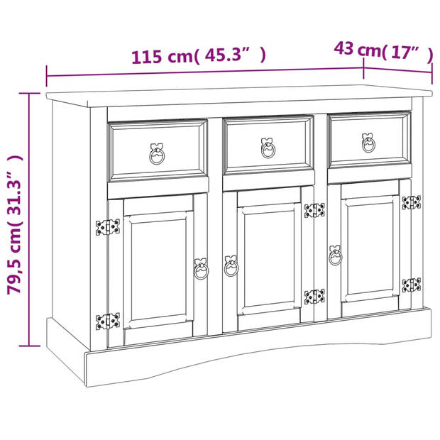 vidaXL Dressoir Corona 115x43x79,5 cm massief Mexicaans grenenhout