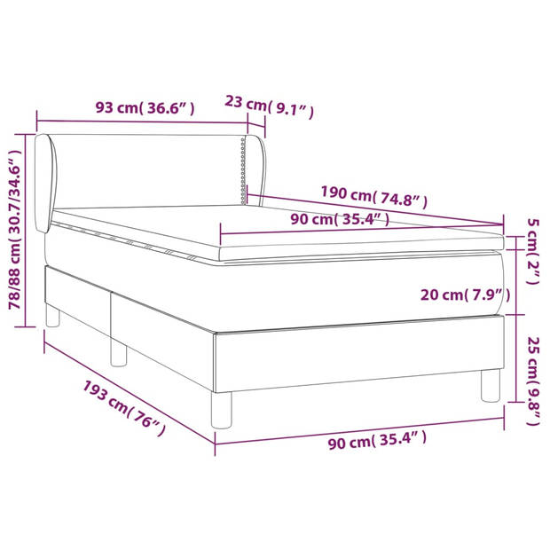 vidaXL Boxspring met matras fluweel zwart 90x190 cm