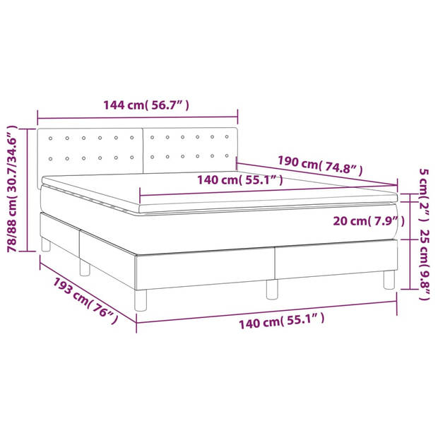 vidaXL Boxspring met matras stof taupe 140x190 cm