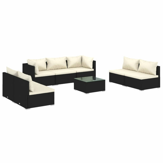 vidaXL 8-delige Loungeset met kussens poly rattan zwart