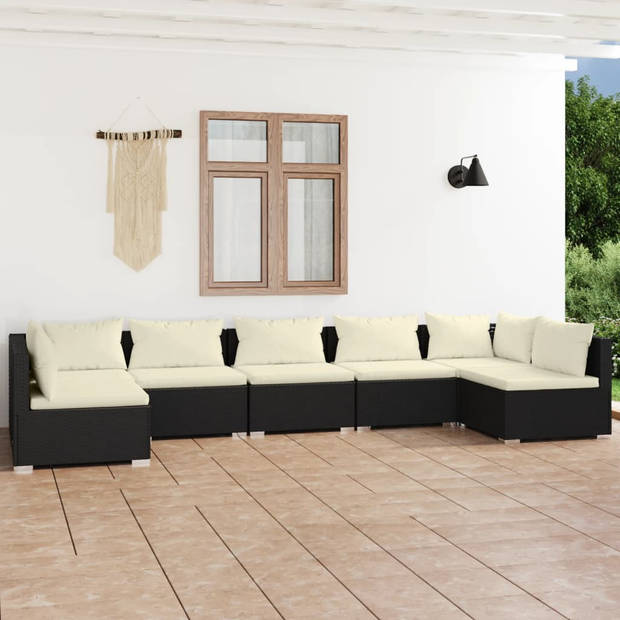 vidaXL 7-delige Loungeset met kussens poly rattan zwart