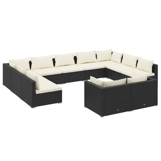 vidaXL 11-delige Loungeset met kussens poly rattan zwart