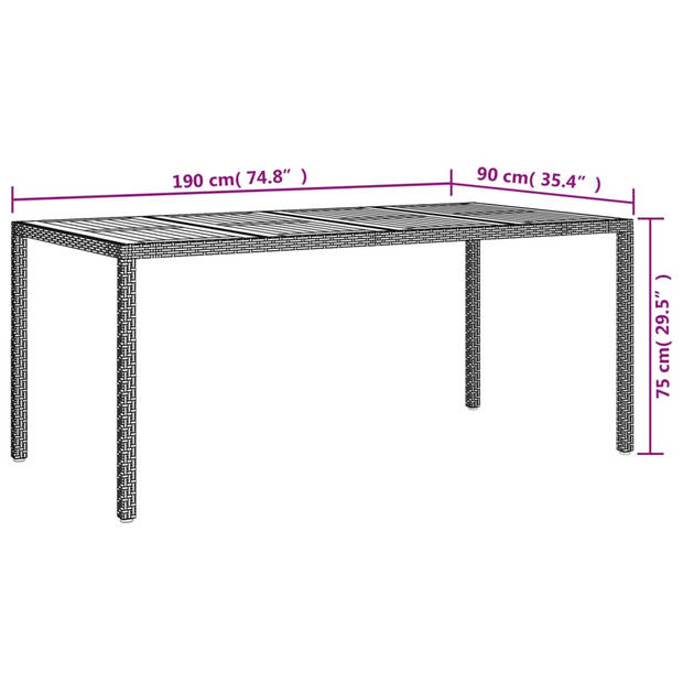 vidaXL Tuintafel 190x90x75 cm poly rattan en acaciahout zwart