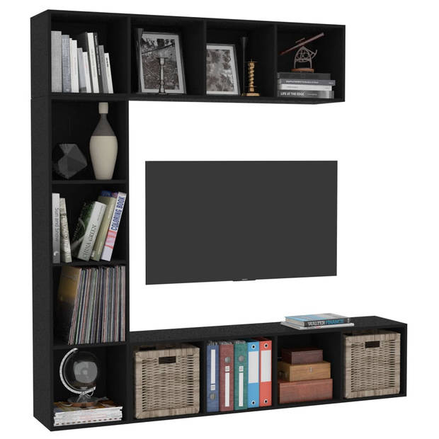 vidaXL 3-delige Boekenkast-/tv-meubelset 180x30x180 cm zwart